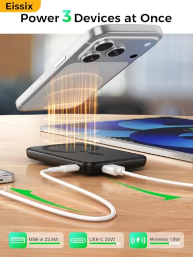 Portable Charger 12000mAh, Foldable Stand, for Magsafe Power Bank | Flight-Safe, 22.5W Fast USB-C & Magnetic Wireless, Power 3 Devices, LED Display, for iPhone 17/16/15/14/13/12, Travel/Cruises