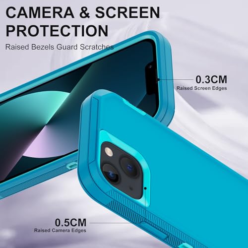 for iPhone 13 Case with 2 Screen Protector,Shockproof Drop Protection Full Body Heavy Duty 3 Layer Military Rugged Durable Phone Cover for Apple iPhone 13 6.1" (Light Blue) - color: Light Blue