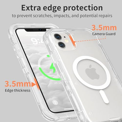 Follaroma Magnetic for iPhone 11 Case, Heavy Duty Phone Cases, Clear, 6.1" | Compatible with MagSafe, Heavy Duty Shock proof Protection, Military-Grade Anti-Drop, Dual Layer Transparent Protective Cover - color: Clear, size: iPhone 11 6.1''