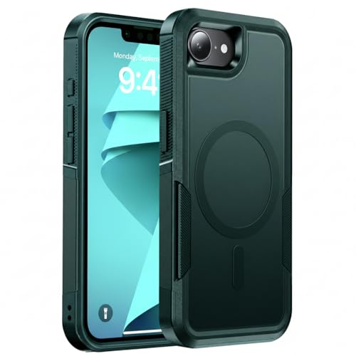 Magnetic for iPhone 17e Case Rugged Dual-Layer Shockproof Green | Military-Grade Heavy Duty Protection, Fit for Magsafe, Matte Finish Scratch Resistant Anti-Fingerprint Anti-Slip Phone Cover - color: Green