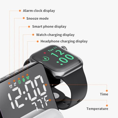 All-in-one Wireless Charger,Clock,Alarm,Calendar,Temperature Display,15W Fast Charging.Wirelessly Charge Phone,Watch,Earbuds simultaneously,Compatible with Qi-Enabled Devices,W669 Black. - color: Multi Functional Alarm Clock W669 Black