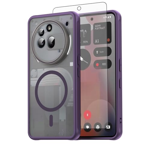 Asuwish Phone Case for Nothing Phone (3a) Pro, Compatible with Magsafe Magnetic, Translucent Matte Anti-fingerprint Back, Military Grade DropProof Shockproof Protective Cell Cover 3 a Women Men Purple - color: Purple