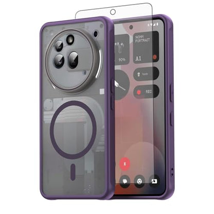 Asuwish Phone Case for Nothing Phone (3a) Pro, Compatible with Magsafe Magnetic, Translucent Matte Anti-fingerprint Back, Military Grade DropProof Shockproof Protective Cell Cover 3 a Women Men Purple - color: Purple