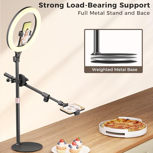 LULED 11" Desk Ring Light, Ring Light with Tripod Stand, Overhead Phone Mount for Video Recording & Tripod for Cooking, Live Streaming TikTok & YouTube, with Bluetooth Remote Compatible with iPhone