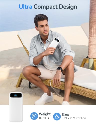 aonidi Portable Charger 20000mAh with Built-in Cables&AC Wall Plug, White - color: Pearl