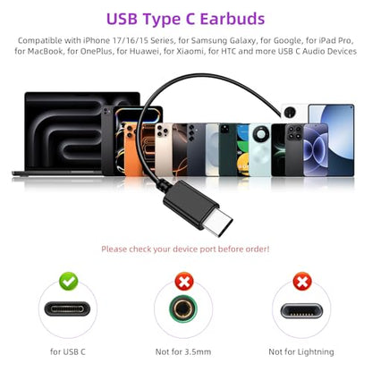 APETOO USB C Wired Earbuds for iPhone 18 Pro 17 16 15 Volume Control Purple - color: Purple