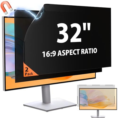 2 Pack- 32 Inch 16:9 Magnetic Privacy Screen for Frameless Computer Monitor - size: 32 Inch (Diagonal) - 16:9 Aspect Ratio