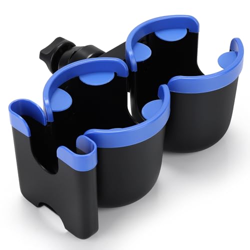 Accmor Stroller Cup Holder with Phone Holder, Bike Cup Holder, Universal Cup Holder for Uppababy Nuna Strollers, 2-in-1 Drinks Holder for Walker, Wheelchair, Scooter - color: Double Holder-Blue