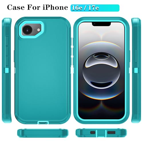 Phone Case for iPhone 16e Case & iPhone 17e Case with HD Screen Protector, Heavy Duty Shockproof & DustProof & 3-Layer Cover Phone Case (LakeSkyBlue, for iPhone 16e/17e) - color: LakeSkyBlue
