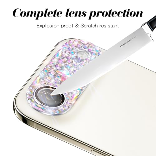 Bling Diamond Camera Lens Protector Compatible with iPhone 17 Air, Metal Glitter Gem Camera Cover，9H Tempered Glass lens full Screen Sparkle Rhinestone Protector - size: for iPhone 17 Air