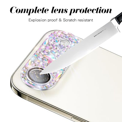 Bling Diamond Camera Lens Protector Compatible with iPhone 17 Air, Metal Glitter Gem Camera Cover，9H Tempered Glass lens full Screen Sparkle Rhinestone Protector - size: for iPhone 17 Air