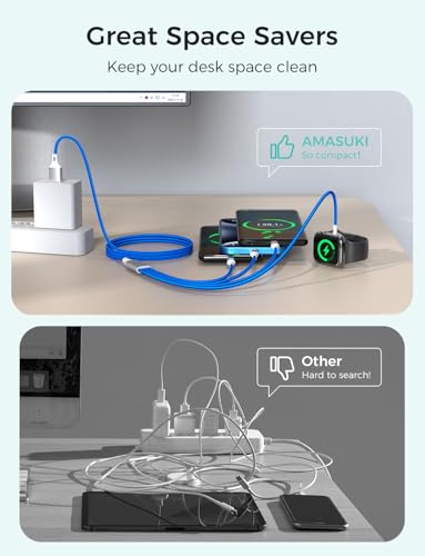 2Pack Multi Charging Cable for Apple Watch Charger 4 in 1 Travel Essentials RV Camping Essentials USB C/L/Micro Compatible with iWatch Series 11-1/iPhone 17/16/15/Android Airplane Gadgets-4FT/Blue - color: Blue, size: 4FT+4FT