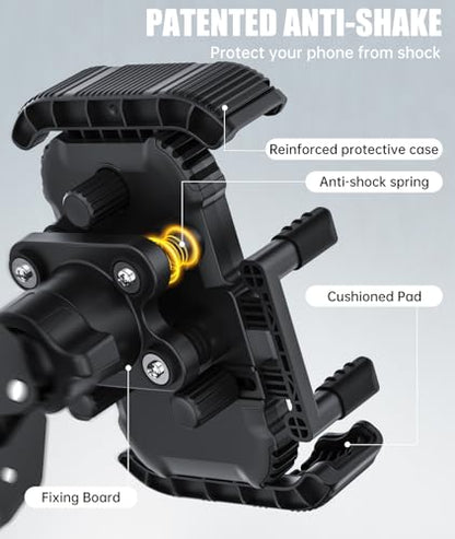 Bike Phone Holder for Handlebar, Motorcycle Phone Mount, Shock Absorbing Anti-Shake Phone Mount for Bike Scooter Motorcycle, Fits iPhone, Samsung, 4.7-7.2 Inch Smartphones