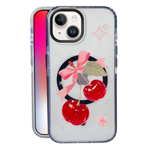 Big Cherry Bow for iPhone 13 Case,MagSafe Compatible,Matte Soft Slim Shockproof Cover,Anti-Fingerprint,Anti-Yellowing,Anti-Scratch Back,Magnetic Phone Case for Women,Girl,Cute,Girly,Clear - color: Big Cherry Bow, size: iphone 13