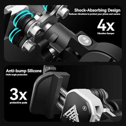 Motorcycle Bike Phone Holder with Vibration Dampener, Aluminum Alloy