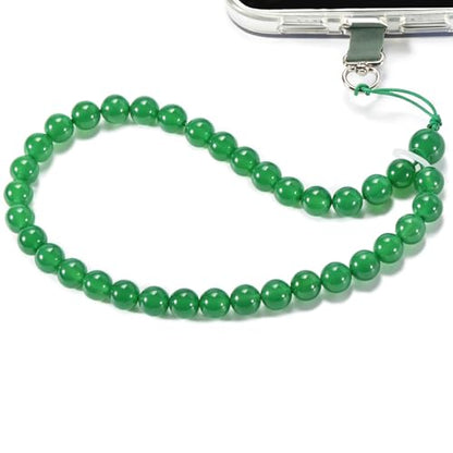 Agate Beaded Phone Wrist Strap for Women Men Stone Beads Charm Handmade Cellphone Chain Lanyard with Tether Tab - color: Green-2, size: 8mm Beads