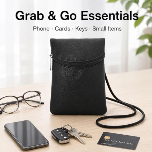 Small Crossbody Women Cell Phone Purse Wallet Bag With Shoulder Strap - color: Black/Pu-lychee