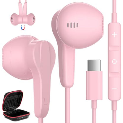 USB C Headphone for iPhone 17 Air 16 15 18 Pro Max Duo Plus/iPad, Pink - color: Pink