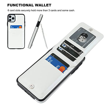 KIHUWEY for iPhone 11 Pro Max Wallet Case Card Holder Kickstand, White | Credit Card Slots, PU Leather, Magnetic Clasp, Flip Heavy Duty Protection Cover for Men and Women - color: White