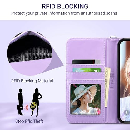 ULAK Compatible with iPhone 15 Plus Wallet Case, Blossom | [RFID Blocking] Premium PU Leather Protective Folio Flip Cover with Card Holder Kickstand, Shockproof Protection - color: Blossom, size: iPhone 15 Plus- 6.7 inch