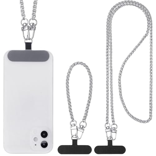 Canlierr 2 Pack Phone Chain Crossbody, with Tether Tab, Dark Silver - color: Dark Silver