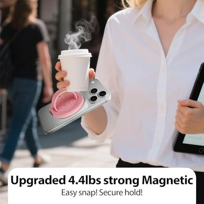 Upgraded Magnetic Phone Grip&Phone Stand, Liquid Silicone Soft and Portable Phone Ring, Removable Finger Loop Ring Grip Holder for iPhone, Strong Magnetic , Compatible with MagSafe Phone Case Pink - color: Pink