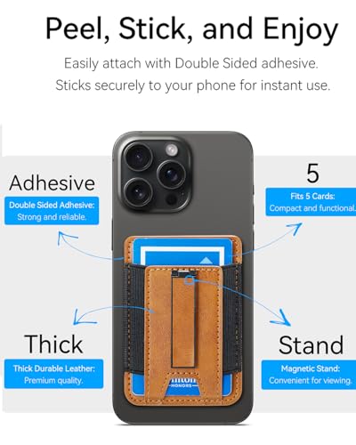 Phone Card Holder Wallet with Stand, Hold 6 Card for iPhone Andriod - color: LiBrown