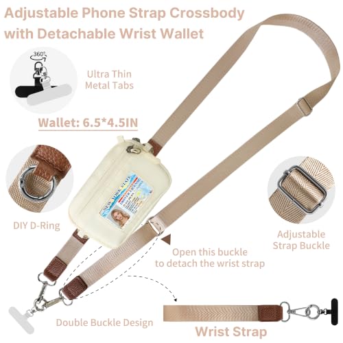FUVLIFE Clip and Go Strap for Phone with Wallet Crossbody Lanyard (Beige) - color: Beige