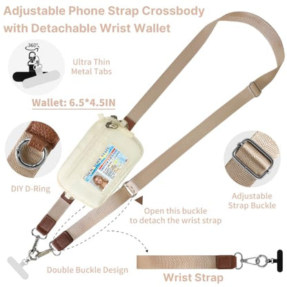 FUVLIFE Clip and Go Strap for Phone with Wallet Crossbody Lanyard (Beige) - color: Beige