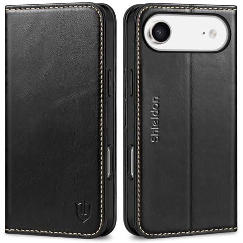 SHIELDON Real Leather Wallet Case for iPhone Air 6.5" 2025, Retro Black | RFID Blocking, Credit Card Holder, Magnetic Closure, Kickstand, Folio Design, Shockproof Phone Cover - color: Retro Black