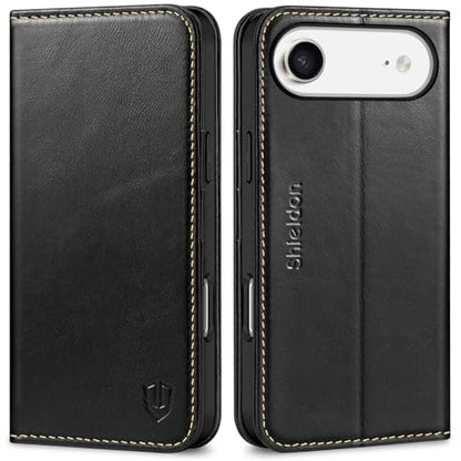 SHIELDON Real Leather Wallet Case for iPhone Air 6.5" 2025, Retro Black | RFID Blocking, Credit Card Holder, Magnetic Closure, Kickstand, Folio Design, Shockproof Phone Cover - color: Retro Black
