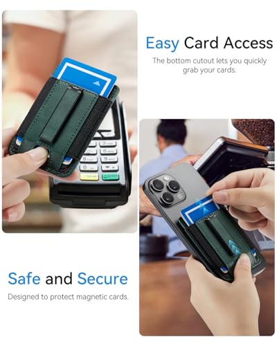 Phone Card Holder Wallet with Stand, Hold 6 Card for iPhone Andriod - color: Green