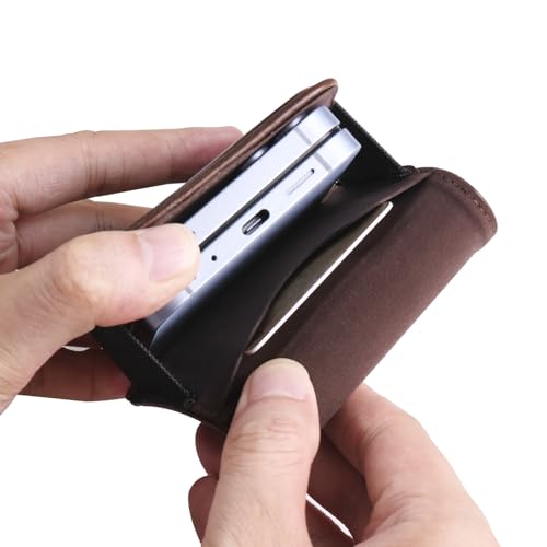 Galaxy Z Flip 5G Waist Belt Bag Leather, Mobile Phone Holster Wear Belt Waist Pack Leather Case with Belt Loop Compatible with Samsung Galaxy Z Flip 7 6 5 4 3 5G (SM-F700 SM-F707 SM-F711) Moto RAZR - color: Coffee