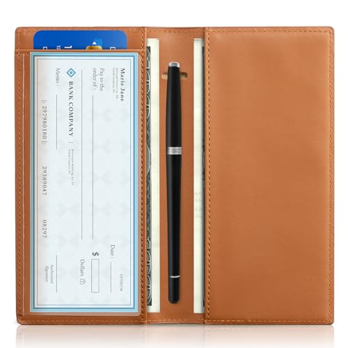CoBak Checkbook Cover for Women & Men - PU Leather Case with RFID Blocking | Classic Design Check Book Holder for Personal and Business - color: Crocodile Brown
