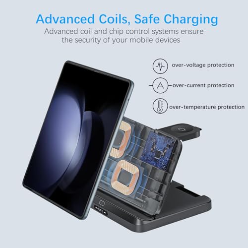 for Samsung Galaxy Z Fold 8 Ultra 7 6 Wireless Charger Station, 3 in 1 Foldable Wireless Charging Stand Fast Charging Dock for Galaxy Z Flip 8 / Galaxy S26/S26 Ultra/Galaxy Watch/Galaxy Buds