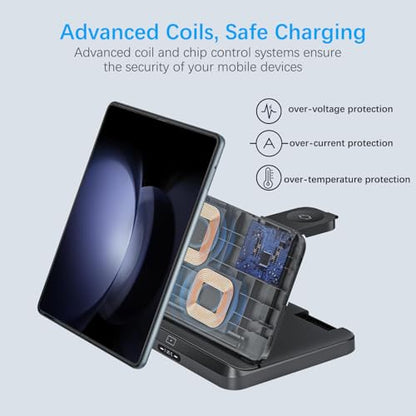 for Samsung Galaxy Z Fold 8 Ultra 7 6 Wireless Charger Station, 3 in 1 Foldable Wireless Charging Stand Fast Charging Dock for Galaxy Z Flip 8 / Galaxy S26/S26 Ultra/Galaxy Watch/Galaxy Buds