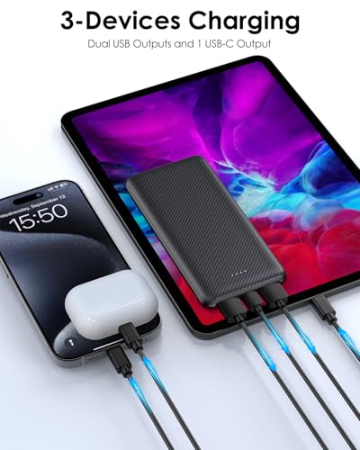 10000mAh Portable Power Bank with USB-C 15W PD Fast Charging - Black - color: Black