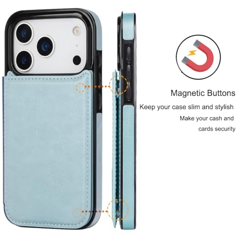 for iPhone 17 Pro Max Wallet Case with Screen Protector, Slim PU Leather Protective Case with Card Holder[RFID Blocking] Kickstand Cover 6.9“-Ice Blue - color: Ice Blue