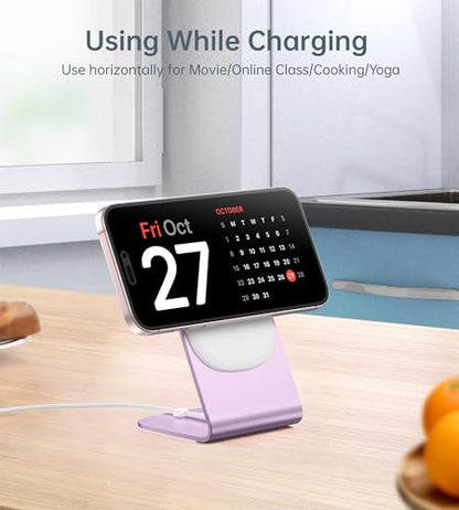 Magnetic Wireless Charger Stand + Charging Pad for iPhone Duo/18-12 Series - color: Pink