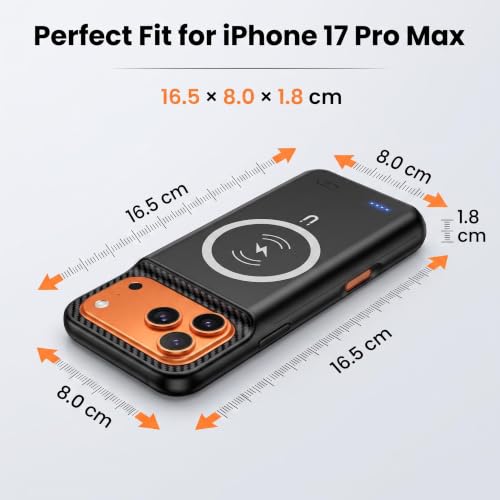 Battery Case for iPhone 17 Pro Max, 10000mAh Rechargeable Portable Charger Case with Wireless Charging Extend Battery Pack Charger Cover (6.9 inch) Black