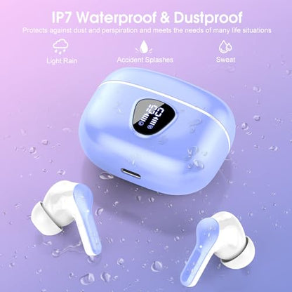 Wireless Earbuds, Bluetooth 5.4 Headphones HiFi Stereo, Bluetooth Earbuds - color: White Purple