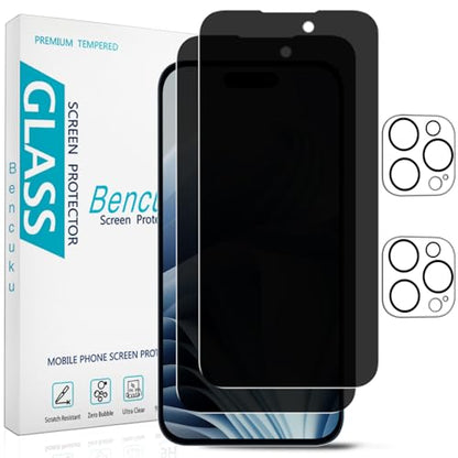 2+2 Pack Privacy Screen Protector for iPhone 14 Pro Tempered Glass - size: (Privacy)iPhone 14 Pro 6.1 Inch