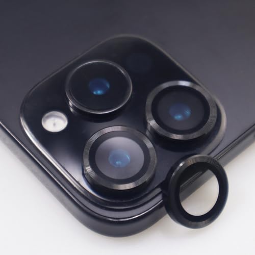 BONVAN for iPhone 16 Pro / 16 Pro Max Camera Lens Protector Metal Tempered Glass Screen Accessories Cover (Black) - color: Black