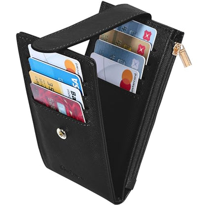 Chelmon Women's RFID Slim Card Holder Wallet | Thin Bifold Multi Card Case with Zipper Coin Pocket Purse for Women(Black) - color: Black