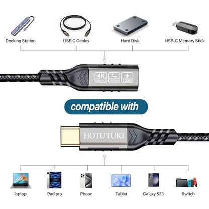 USB-C Extension Cable 16.5ft/5M, Male to Female Extender, Braided Data Cord, 100W PD Fast Charging, 20 Gbps - size: 16.5 ft