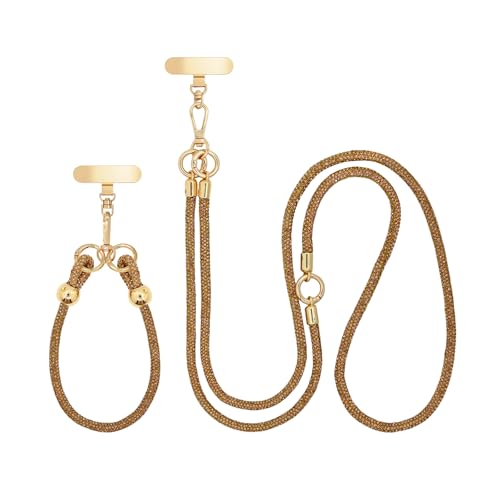 Crystal Phone Strap Crossbody and Wrist Lanyard, Anti Theft Layered & Wrist Strap Cell Phone Neck for Women - color: Brown