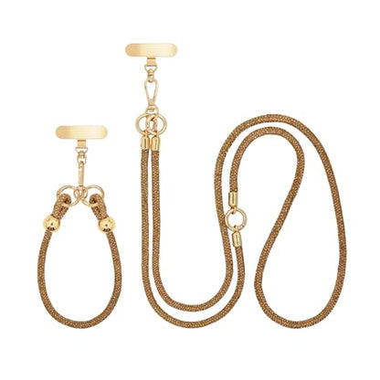Crystal Phone Strap Crossbody and Wrist Lanyard, Anti Theft Layered & Wrist Strap Cell Phone Neck for Women - color: Brown