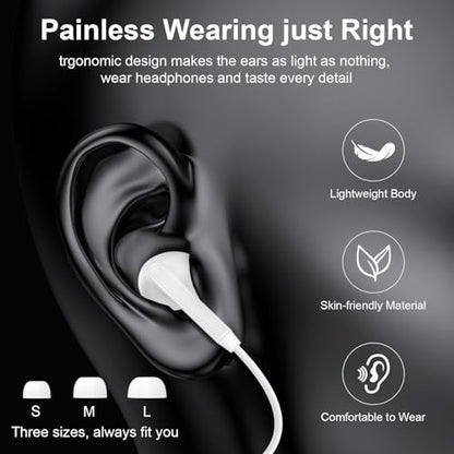 for iPhone 18 17 16 Headphones Wired Earbuds, USB C Earbuds Wired Ear Buds - color: White