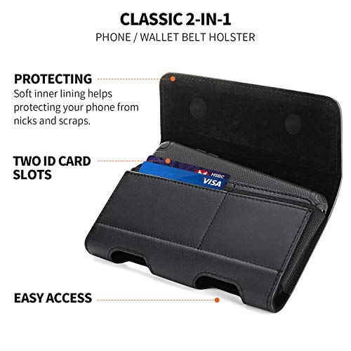 BECPLT Leather Holster Pouch with ID Card Holder, Belt Clip Case for iPhone 13 Mini, 12 Mini, 8, 7, 6s, 6, Galaxy S10e (Fit with Thin Case on) - color: Black-Leather, size: S (5.8" x 3" x 0.5")
