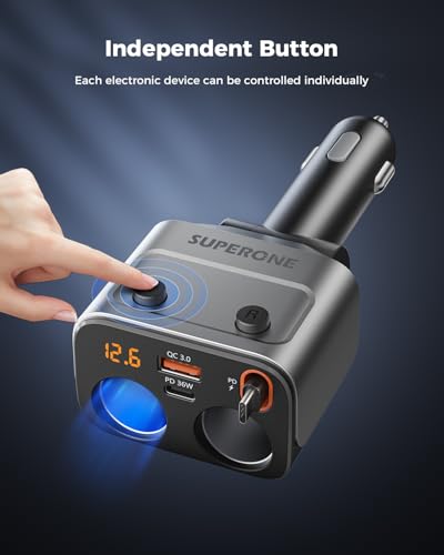 SUPERONE 180W Cigarette Lighter Splitter with Retractable 36W USB-C Cable